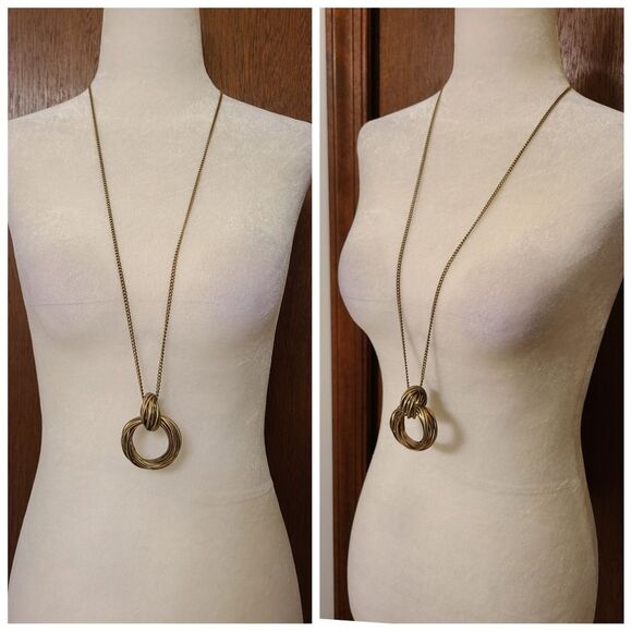 16" Chain Gold Double Ring Necklace - Picture 1 of 3